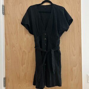 Quince - Vintage Wash Tencel Button Front Dress/L / Washed Black